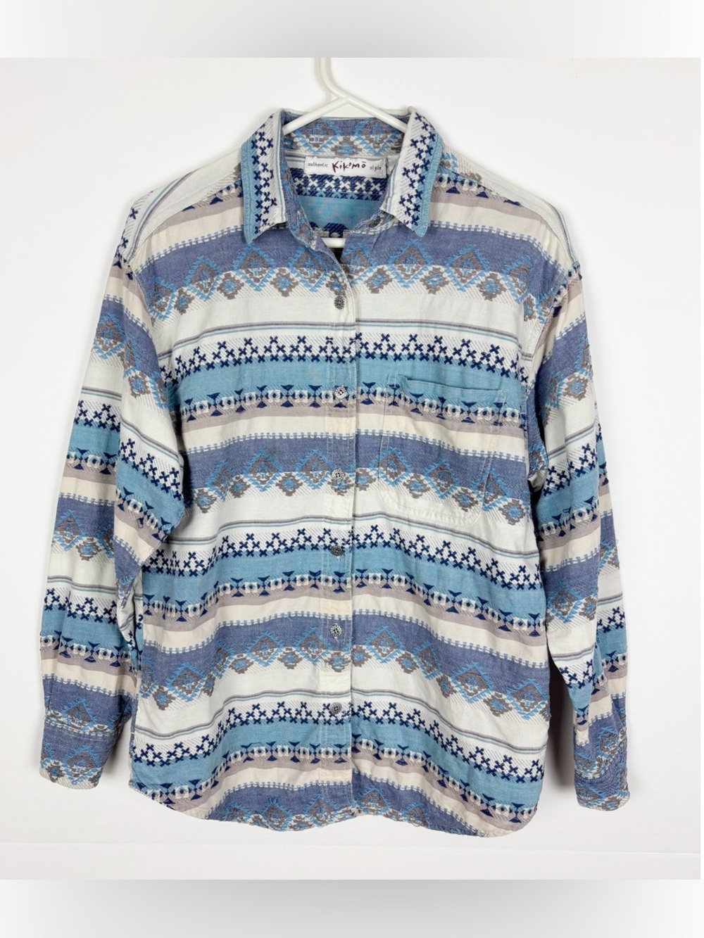 Vintage Kikomo Button Up Shirt Size Medium Embroidered Western Aztec
